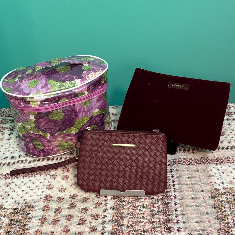 Set of 3 - 1 Floral & 2 Purple Cosmetic Bag Set